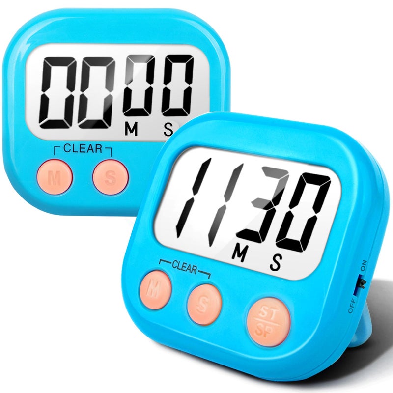 AOUCE 2 Pack Kitchen Timers Loud Ring Digital Timers for Cooking Magnetic Blue - Image 1